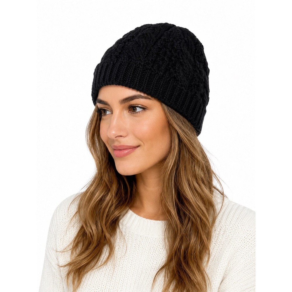 The North Face Black Cable Knit Fleece Lined Beanie Hat Unisex One Size OS
